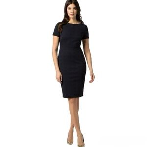 Hugo Boss Dalula Tonal Textured Navy Sheath Midi Dress - Size 2
